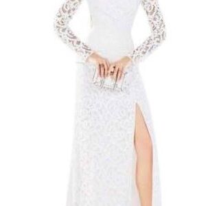 BCBGMaxAzria White Embellished Gown with Bishop Sleeves